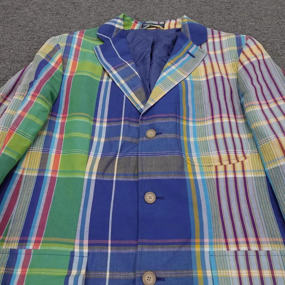 Polo By Ralph Lauren Blazer Mens Medium Multicolor Plaid Linen Sport Coat
